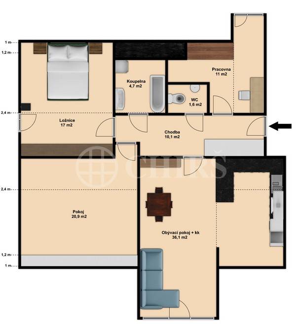 Prodej bytu 3+kk + pracovna, 106m2, 2x garáž, velký sklep, ul. Na Vidouli 1025/1, Praha 5 - Jinonice