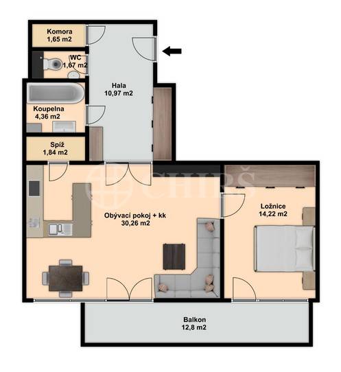 Pronájem bytu 2+kk s balkonem, OV, 65m2, ul. Hlubocká 710/2, Praha 5 - Jinonice