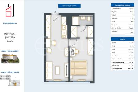 Prodej ubytovací jednotky 2+kk, OV, 46 m², ul. Čenětická 2413/1a, Praha 4 - Chodov