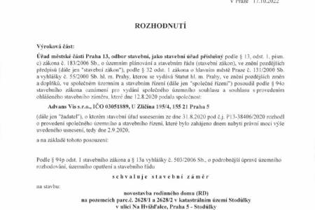 Prodej stavebního pozemku s projektem a stavebním povolením, 588m2, ul. Na Hvížďalce 1033/25, Praha 5 - Stodůlky