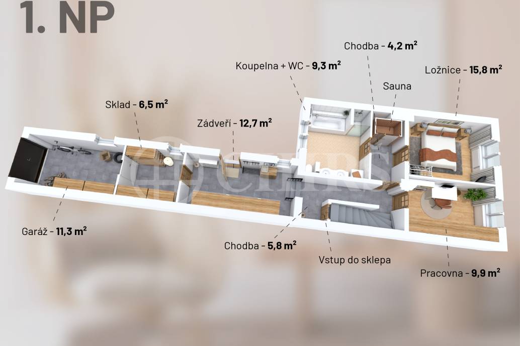 Prodej řadového rodinného domu 5+kk s garáží, ul. U nové dálnice 703, Praha 4 - Chodov