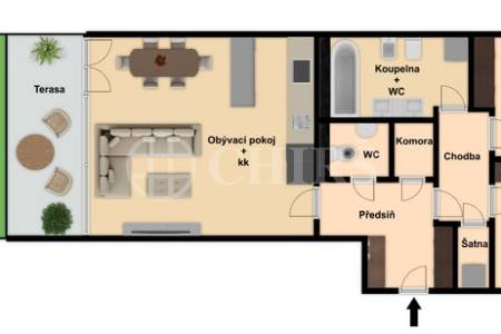 Pronájem bytu 3+kk s terasou a předzahrádkou, OV, 85m², Břežánecká 832/3, Praha 5 - Jinonice