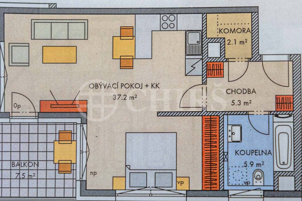 Pronájem bytu 2+kk s balkonem, OV, 52m2, ul. Náměstí Olgy Scheinpflugové 1280/1, Praha 5 - Hlubočepy