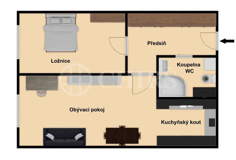 Prodej bytu 2+kk, OV, 43m2, ul. Kettnerova 1939/3, Praha 5 - Luka