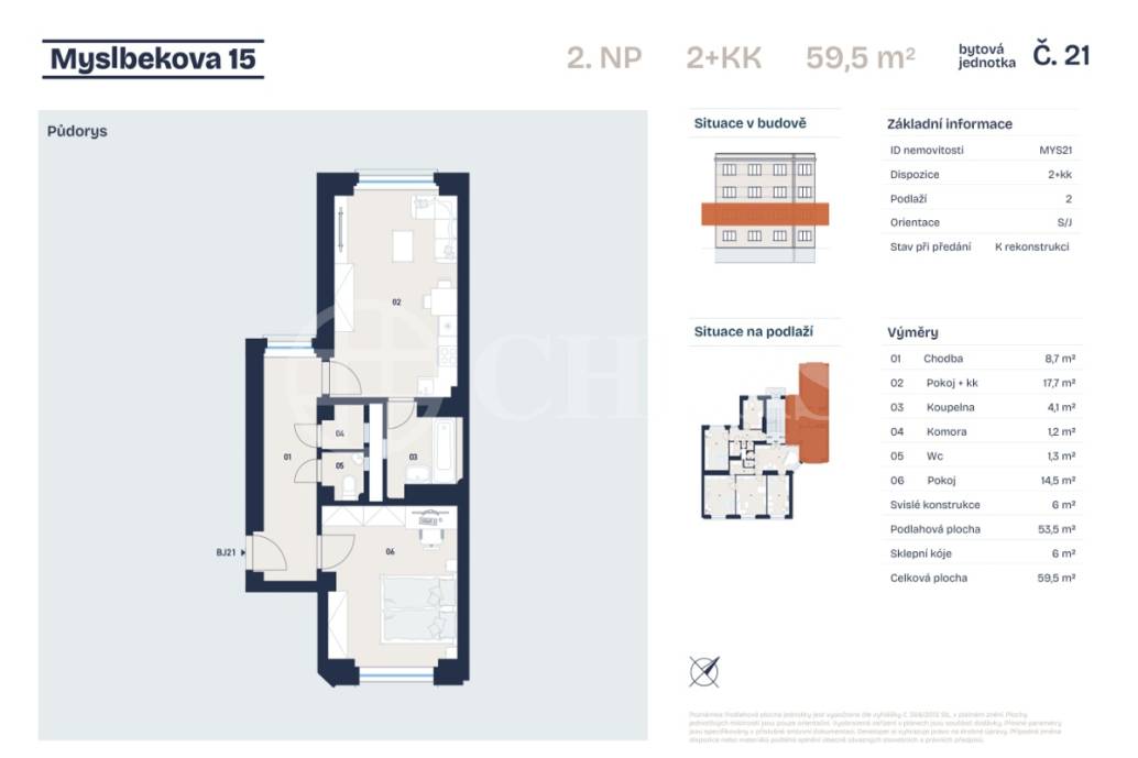 Prodej bytu 2+kk, OV, 53m2, ul. Myslbekova 15, P-6 Střešovice