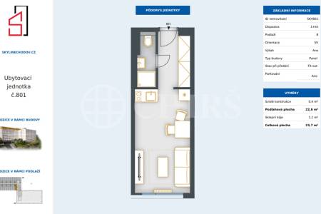 Prodej ubytovací jednotky 1+kk, OV, 22 m2, ul. Čenětická 2413/1a, Praha 4 - Chodov