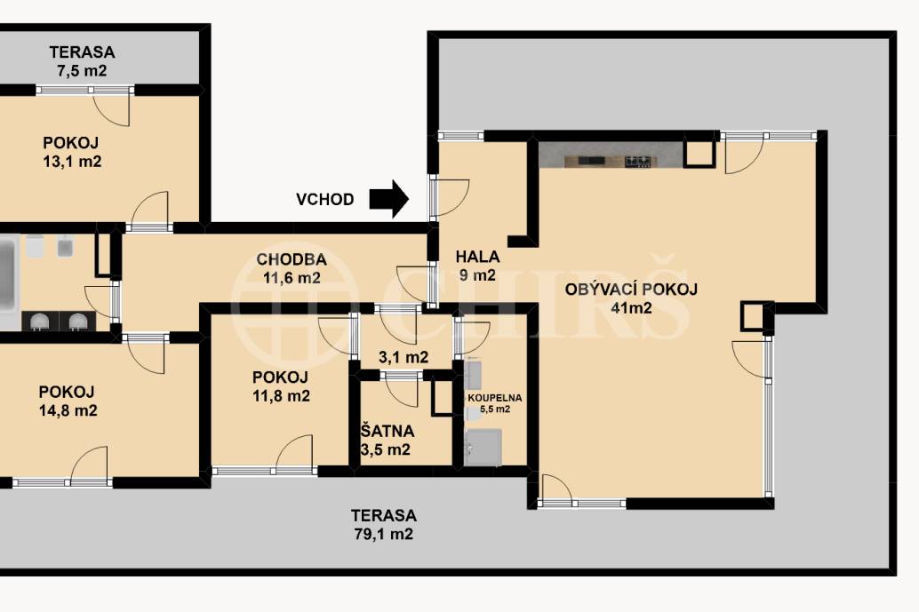 Pronájem bytu 4+kk se dvěma terasami a garážovým stáním, OV, 120m2, ul. Za Zámečkem 746/3, Praha 5 - Jinonice